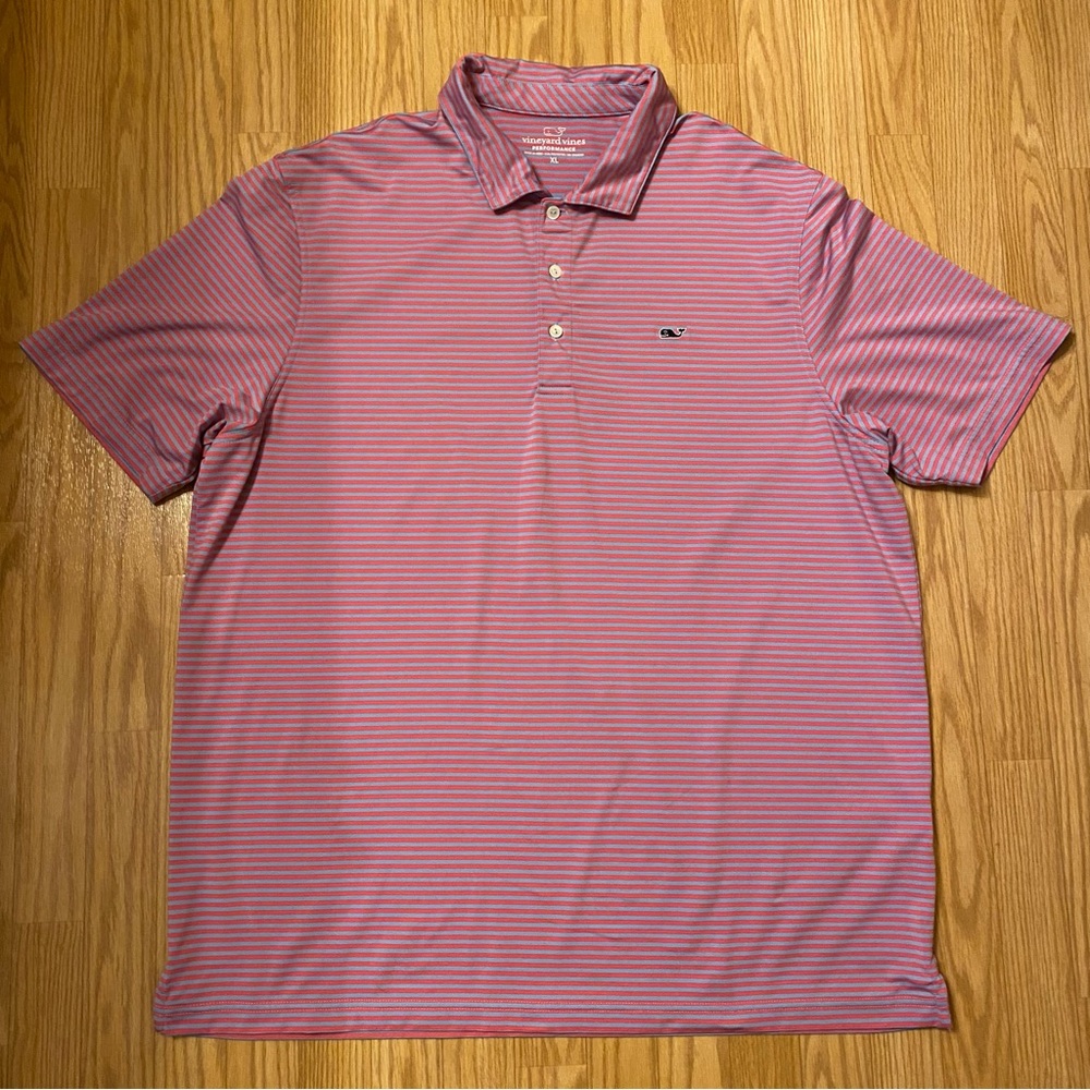 Vineyard Vines Performance Pink Blue Striped Polo